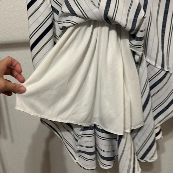 FLAMINGO Blue & White Striped Midi 3/4 Bell Slv, Slip on Dress & slip Sz.M - Picture 11 of 13